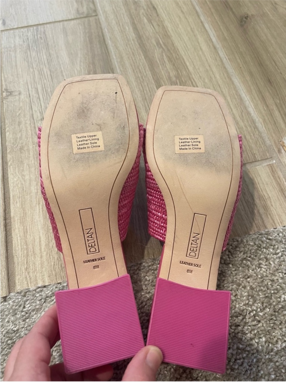 Deltan Fae Pink Raffia Block Heel Slide Woven Sandal Open Toe Sz 8 M - Picture 6 of 6